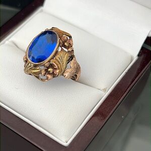 Oval Cut Blue Sapphire-gold 14 ct yellow/pink costume made beautifully  4 women